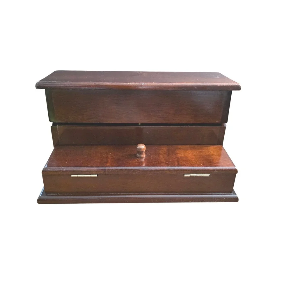 Vintage 1986 The Bombay Company Valet Jewelry Box, Dark Wood Desktop Organizer